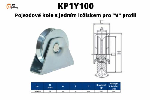 KP1Y100 - pojezdové kolo s jedním ložiskem pro "V" profil
